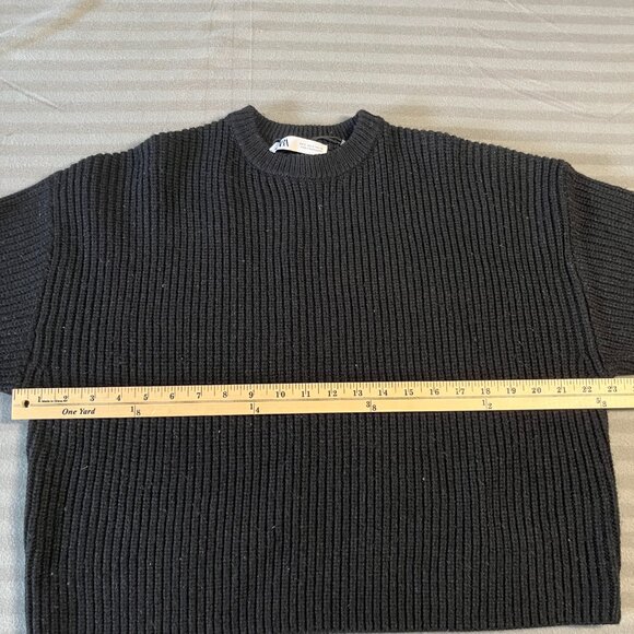 ZARA Sweater Womens Small Black Cropped Oversized Crewneck - Picture 4 of 6